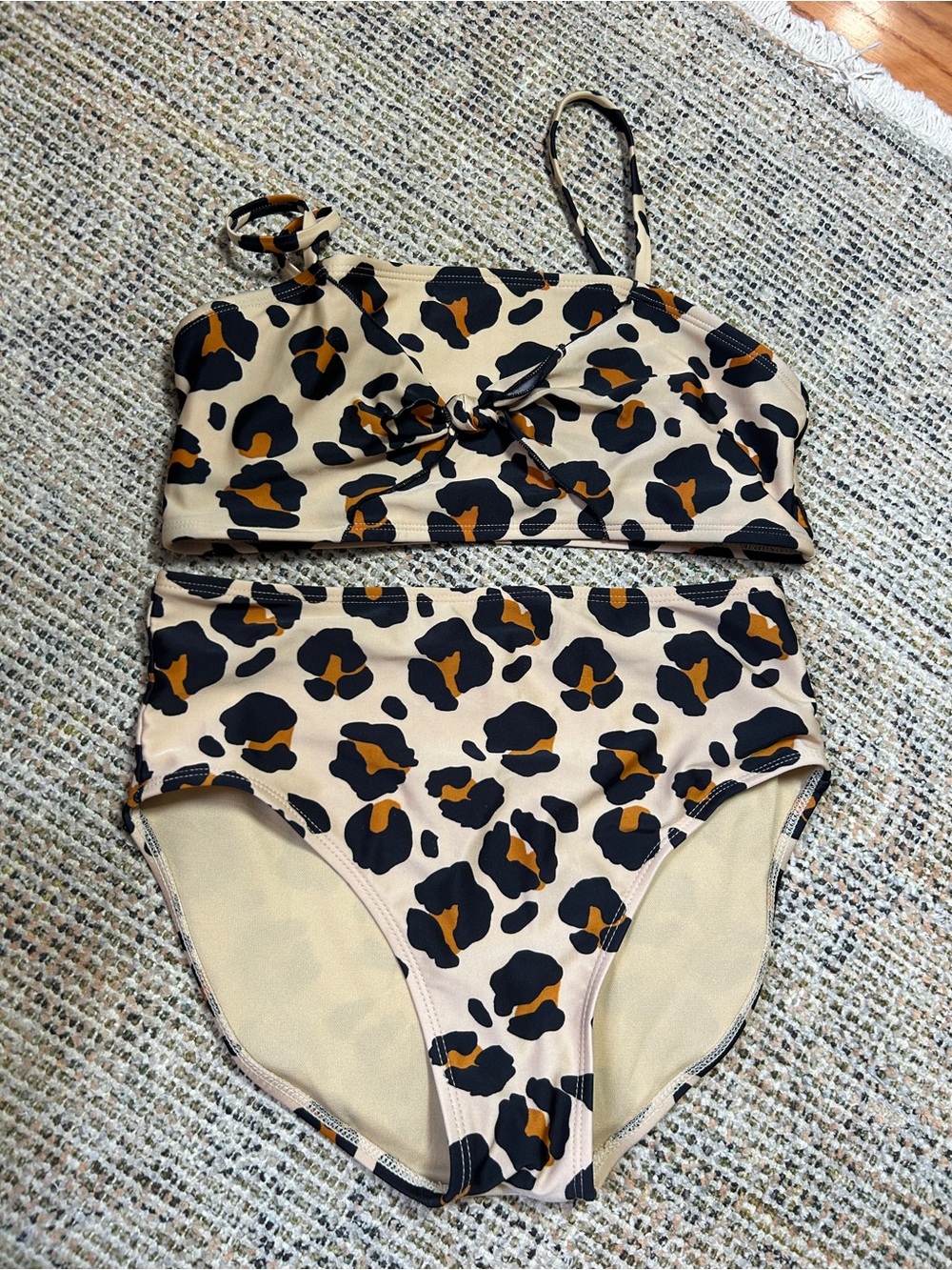 art class Cream Leopard Print Two-Piece Girls Swim Set